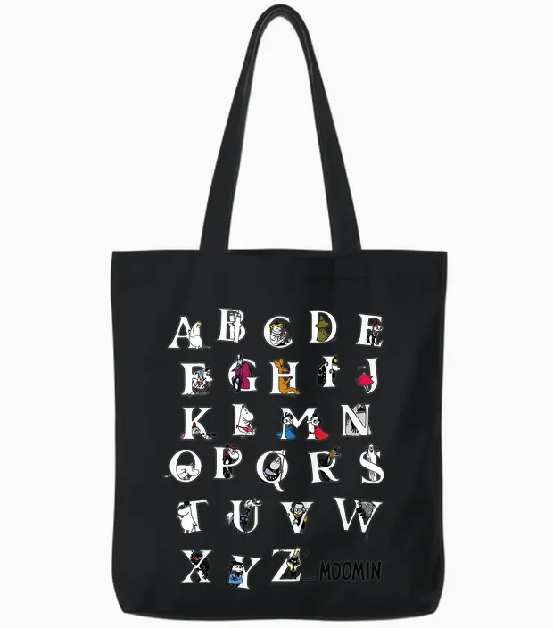 Kids Moomin Alphabet Color Kids T-Shirt, Blue Tote Bags in Black