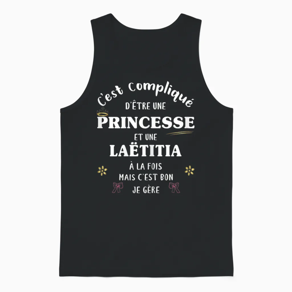 Women's Princess Humour Personalised Gift Laëtitia T-Shirt, Black, Female X-Small Unisex Tank Top in Black