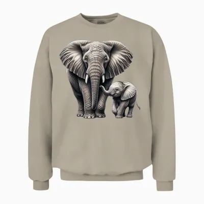 Gentle Giants: Mother and Calf Elephant T-Shirt, Black Unisex Sweatshirt - Sand
