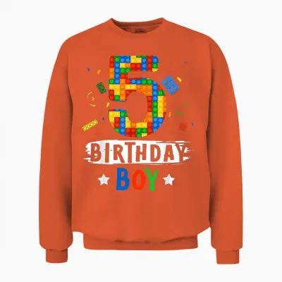 Birthday Boy Building Blocks 5 Years Old T-Shirt, Black Unisex Sweatshirt - Orange