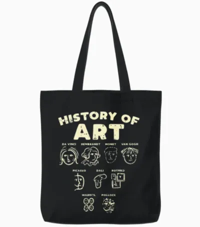 History of Art Funny Famous Artists Meme Joke Tote Bags - Black