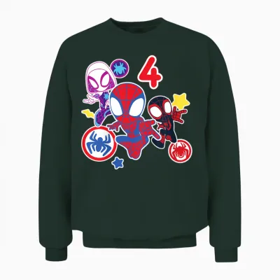 Children's Marvel Spidey and His Amazing Friends 4 Year Old Birthday T-Shirt, Black Unisex Sweatshirt - Forest