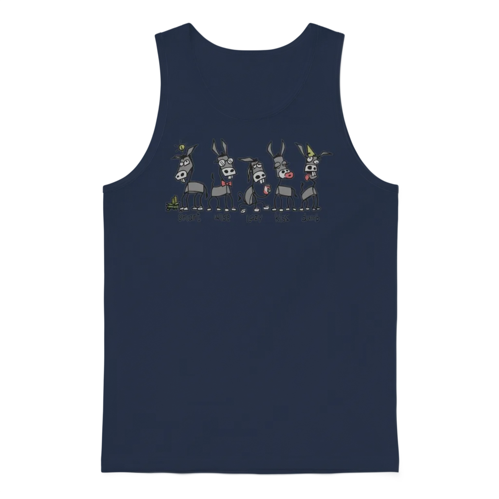 Donkey Smart Wise Lazy Kiss Dumb Unisex Tank Top - Navy