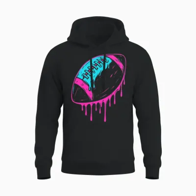 Dripping Pink & Blue Football Design Unisex Hoodie - Black