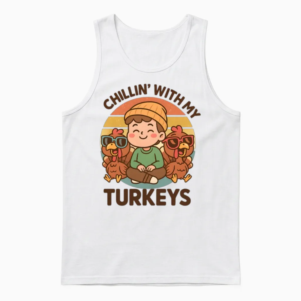 Chillin with My Turkeys Unisex Tank Top in White