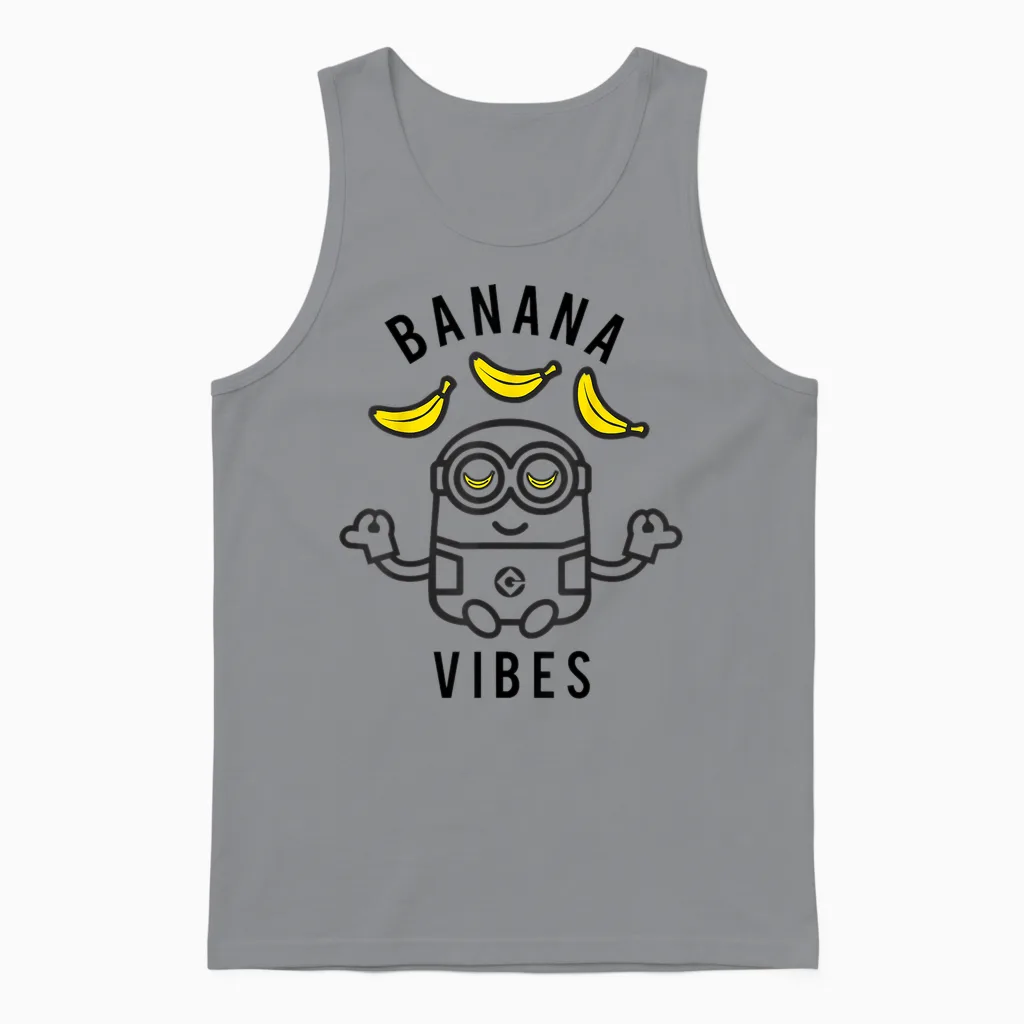 Despicable Me Banana Vibes Mediation Minion T-Shirt, Yellow, S Unisex Tank Top in Sport Grey