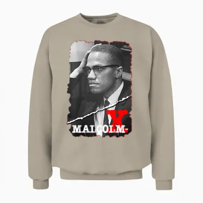 Malcolm X 001 Back Printed T-Shirt, Black, S Unisex Sweatshirt - Sand