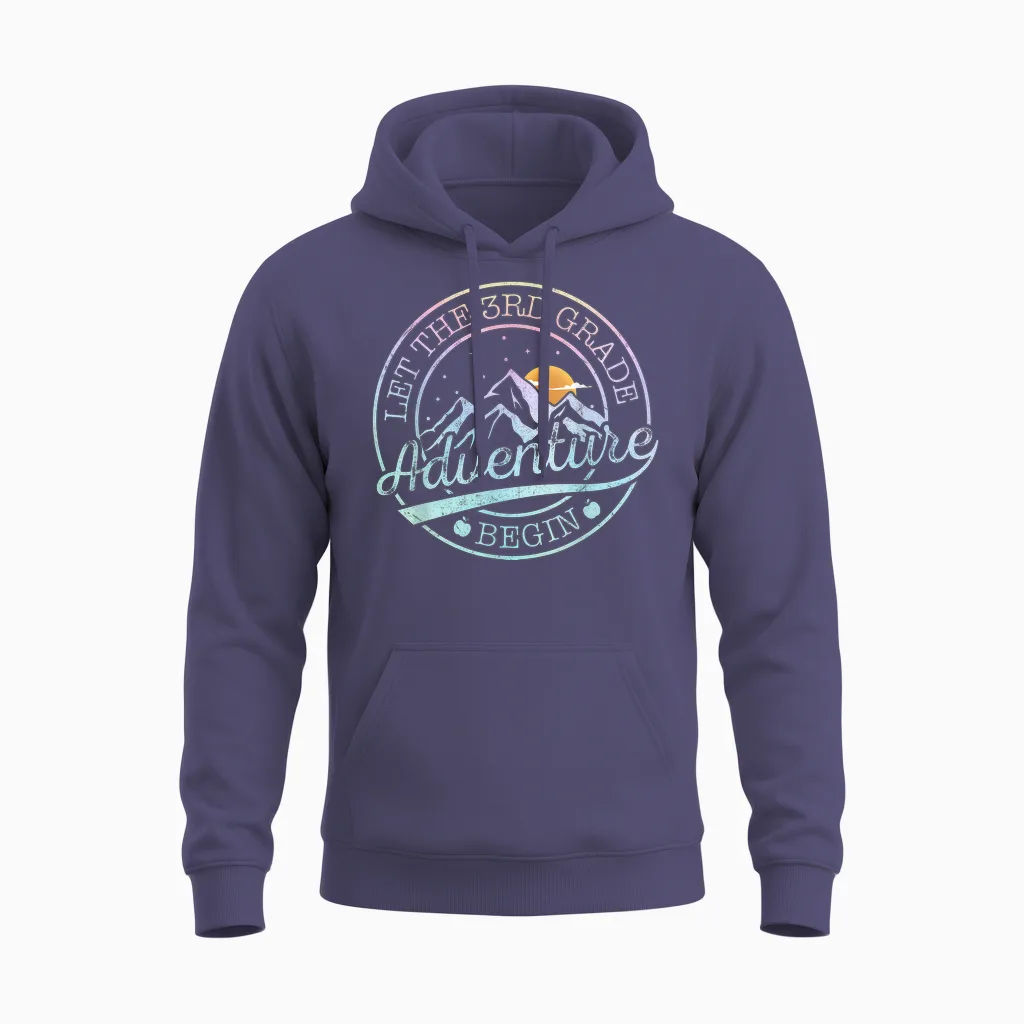 Let the 3rd Grade Adventure Begin Retro First Day of School Unisex Hoodie in Heather Sport Dark Navy