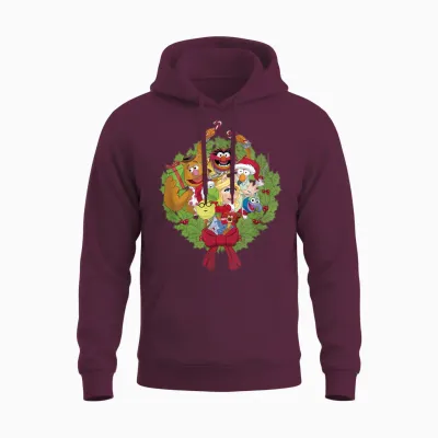 Disney the Muppets Christmas Muppet Group Wreath Unisex Hoodie - Maroon