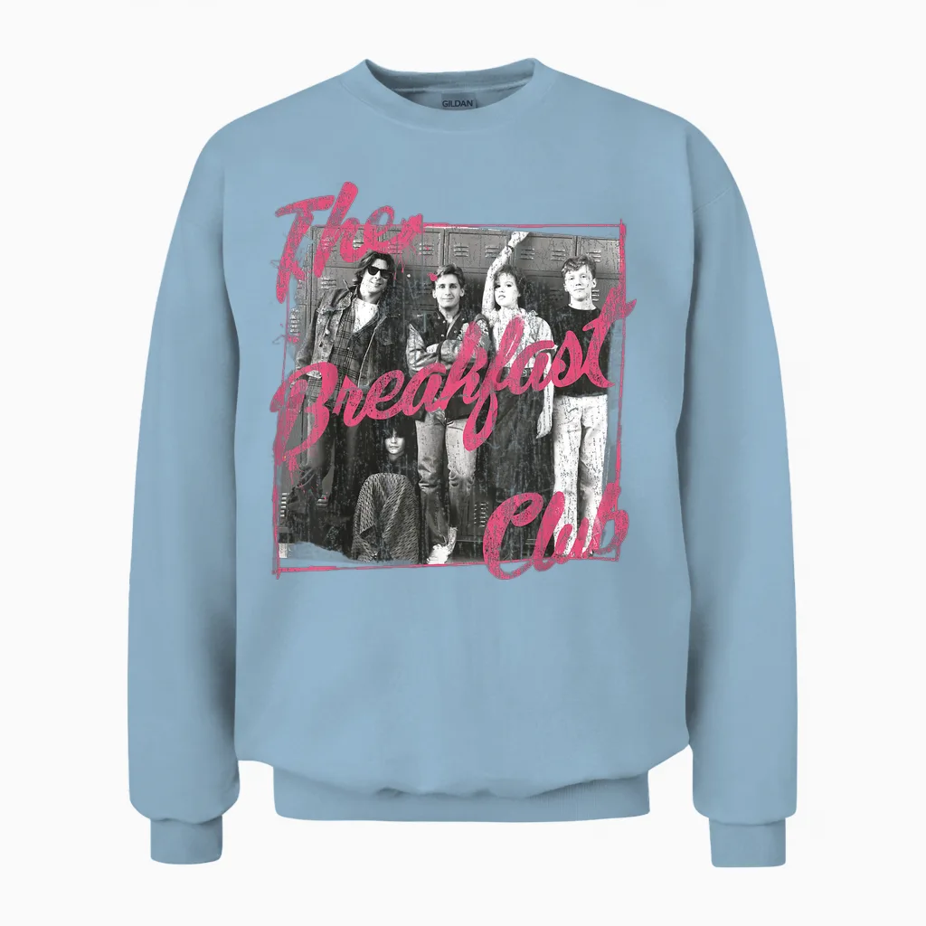 Breakfast Club Pink Text Group Photograph T-Shirt Small Unisex Sweatshirt in Light Blue