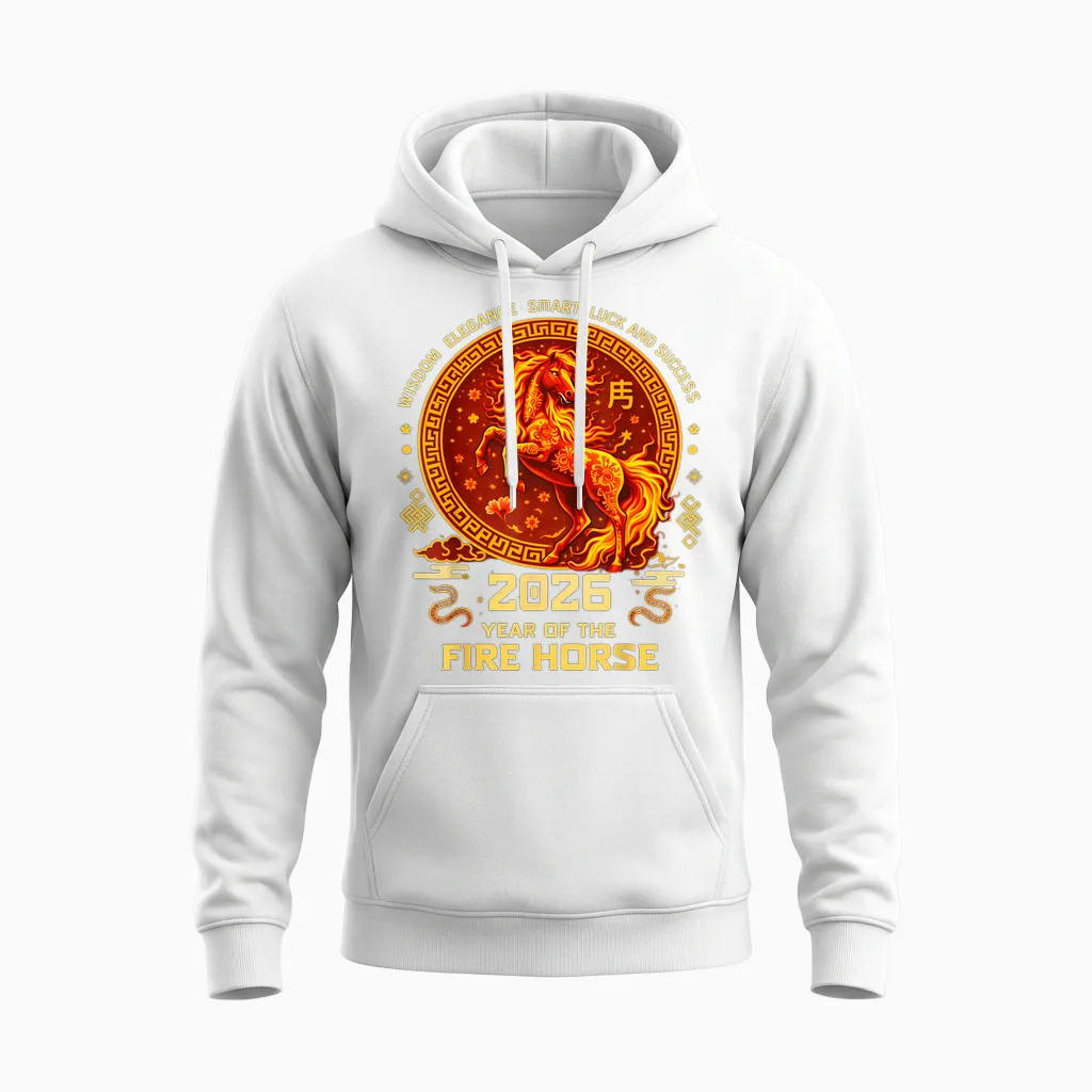 Nouvel an Chinois 2026 Année Du Cheval De Feu Rouge Unisex Hoodie in White