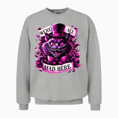 Cheshire Cat Alice in Wonderland Party T-Shirt, Black Unisex Sweatshirt - Ash