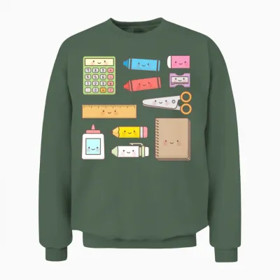 Kawaii School Supplies Unisex Sweatshirt - Military Green