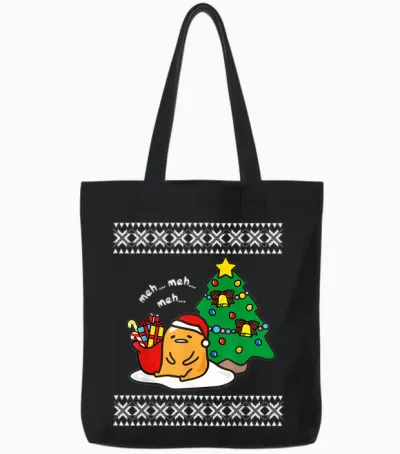 Gudetama Ugly Christmas Tote Bags - Black