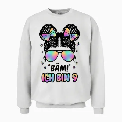 9. Geburtstag Mädchen Messy Bun Bäm! Ich Bin Neun Unisex Sweatshirt - White