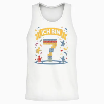 T-Shirt with German Text "ich Bin 7 Bausteine 7th Birthday" Boys Girls Birthday Unisex Tank Top - White