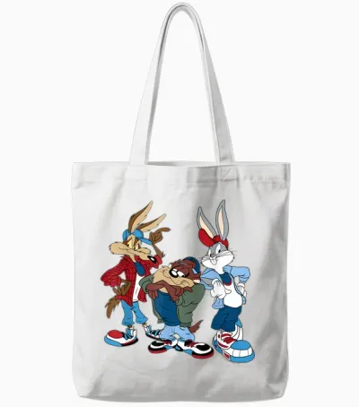 Looney Tunes Wiley, Bugs, Taz Tote Bags - White