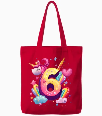 6th Birthday Girl Unicorn 6 Years Old for Kids 6th Birthday Tote Bags - Red