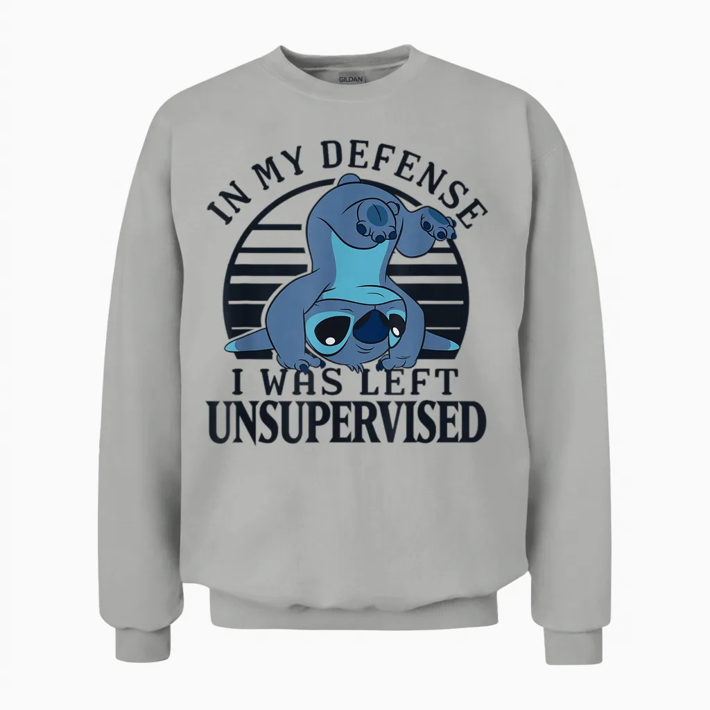 Disney Lilo & Stitch I Was Left Unsupervised Retro Stripes Unisex Sweatshirt in Ash