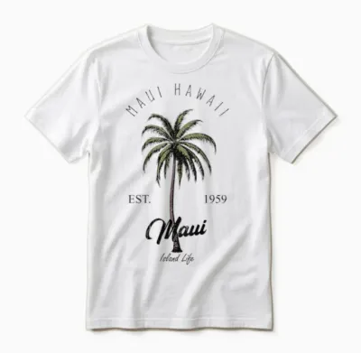 Maui Hawaii Tropical Tree Beach Urlaubsstimmung Auf Der Rückseite Unisex T-Shirt - White