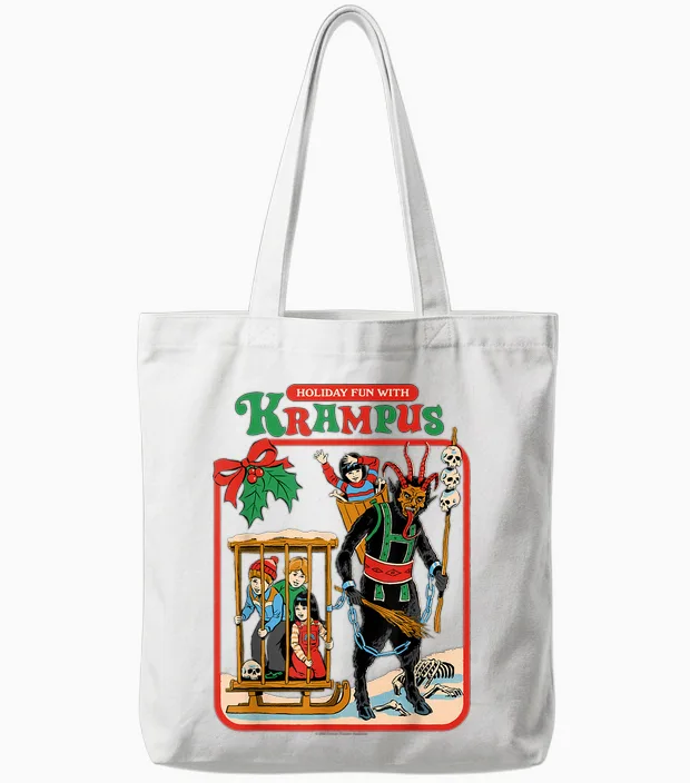 Fun with Krampus Christmas Retro Vintage Funny Adult Humor Tote Bags in White