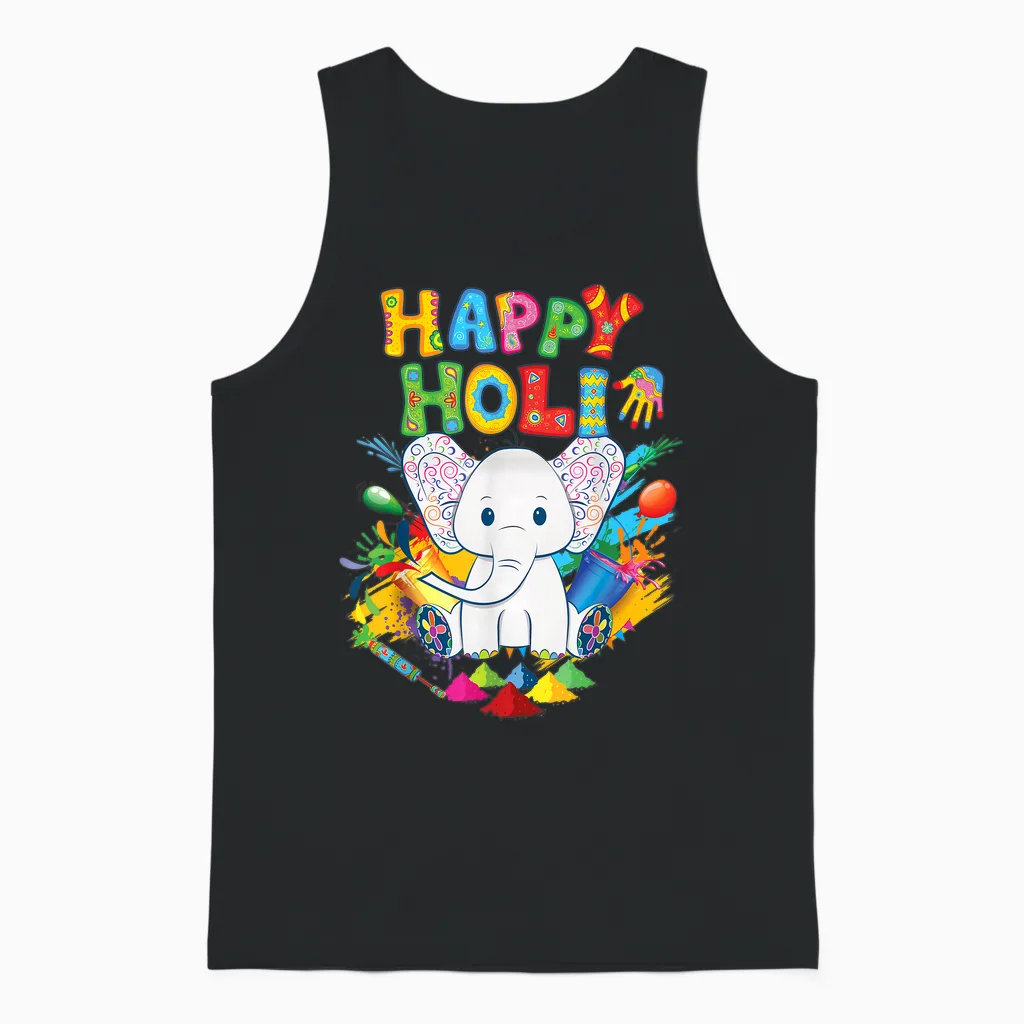 Kids Happy Holi Festival India Color Elephant Hindu Unisex Tank Top in Black