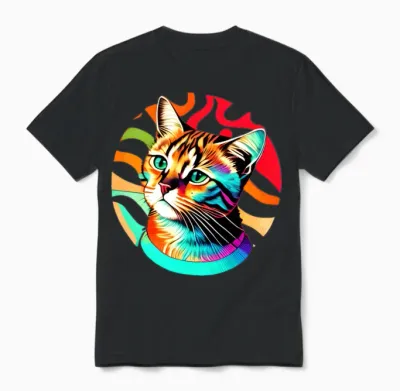 Retro Rainbow Colorful Cat Unisex T-Shirt - Black