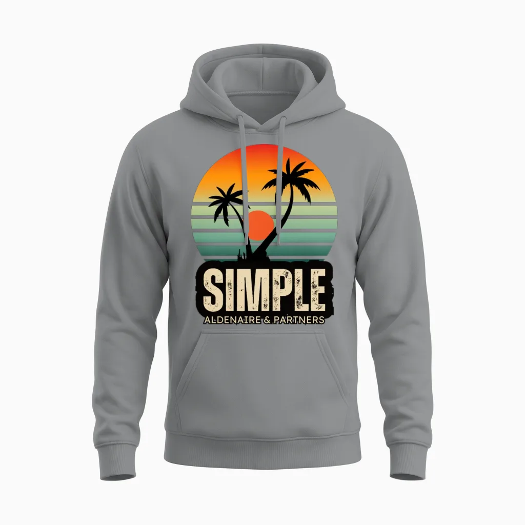 Simple Sunset Palm Logo Summer & Beach Unisex Hoodie in Sport Grey