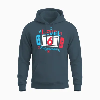 Children's Level 6 Birthday Shirt Boy 6 Years Old Video Games T-Shirt, Black Unisex Hoodie - Dark Heather