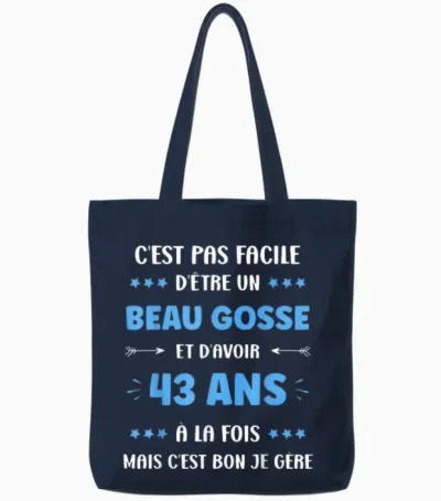 Funny Boy 43 Years Old Handsome Kid Birthday 43 Years Old T-Shirt, Black, S Tote Bags - Navy