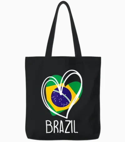 Brazilian Patriotic Flag Cute Heart Map Brazilian Girls Tote Bags - Black