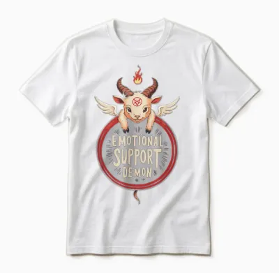 Funny Emotional Support Demon Kawaii Baphomet Goth T-Shirt, Black Unisex T-Shirt - White