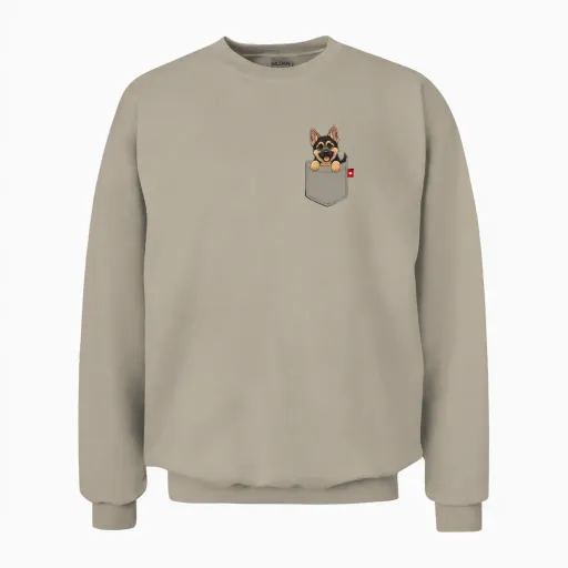 Dog German Shepherd Dog in Pocket Looking Cute Puppy Unisex Sweatshirt - Sand