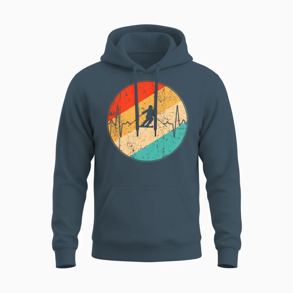 Ski Retro Heartbeat Unisex Hoodie in Dark Heather