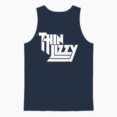 Thin Lizzy White Stacked Logo Unisex Tank Top - Navy