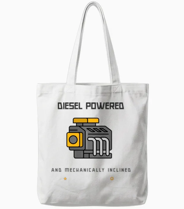 Diesel Powered and Mechanically Inclined Tote Bags in White