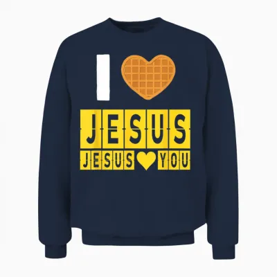 I Love Jesus Waffle Heart Jesus Loves You Funny Breakfast Unisex Sweatshirt - Navy