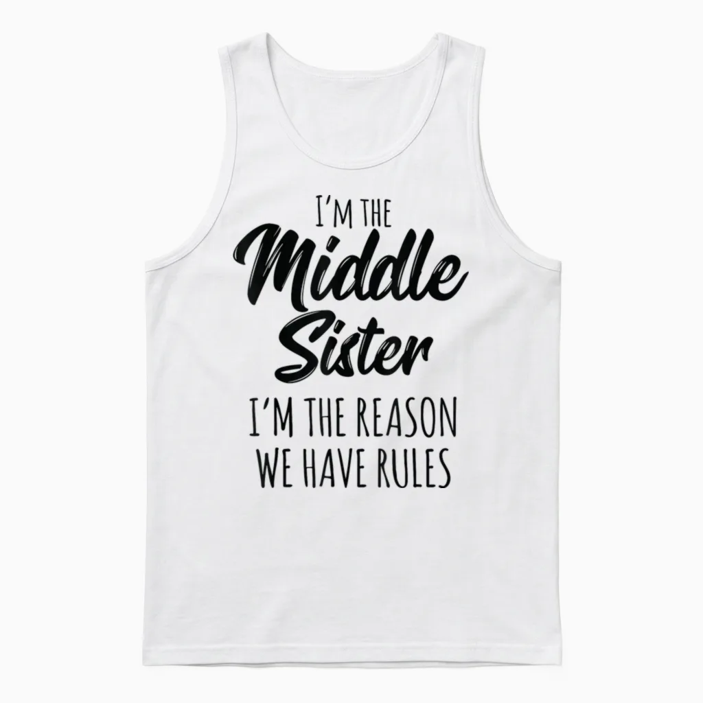 Middle Sister Shirt Funny I Am Reason We Have Rules Sibling Unisex Tank Top in White