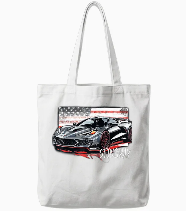 C8 American Muscle V8 Supercar Stingray Cool Vette Mechanic Tote Bags in White