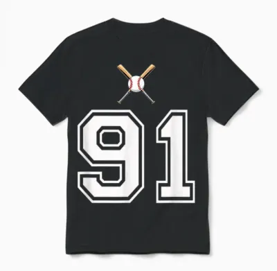 91 Numéro Base-Ball Style Vintage Blanc Unisex T-Shirt - Black