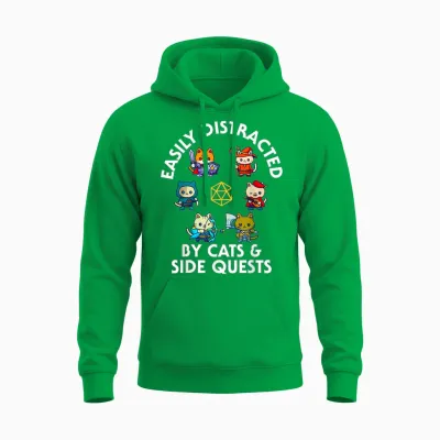 Rpg Gamer Cats Side Quest Funny Nerd Adhd Cat Men Women Unisex Hoodie - Irish Green