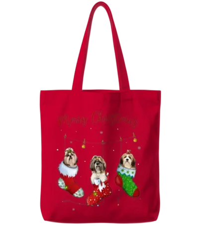 Funny Santa Shih Tzu Christmas Stocking Night Tote Bags - Red