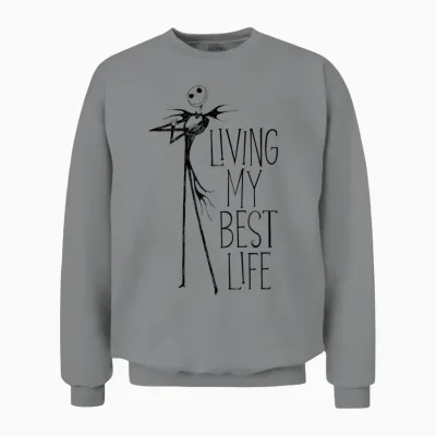 Amazon Essentials Men's Nightmare Before Christmas Jack Living My Best Life Graphic T-Shirt, White, Small Unisex Sweatshirt - Sport Grey