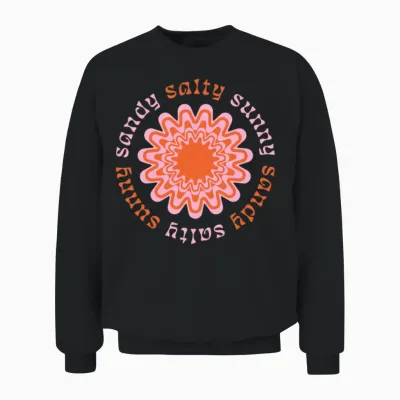 Retro Salty Sunburst Design Unisex Sweatshirt - Black