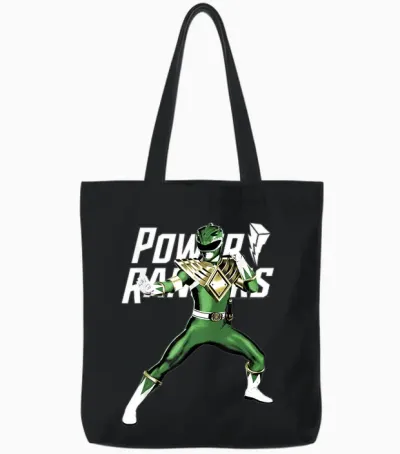 Power Rangers Green Ranger Karate Action Pose Logo Tote Bags - Black