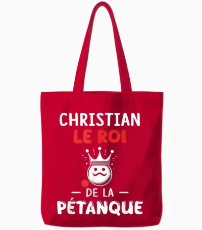 Personalised Gift Man Name Christian Petanque Humour T-Shirt, Black, S Tote Bags - Red