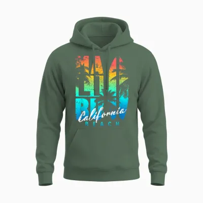 Malibu Beach California T-Shirt, Black, S Unisex Hoodie - Military Green