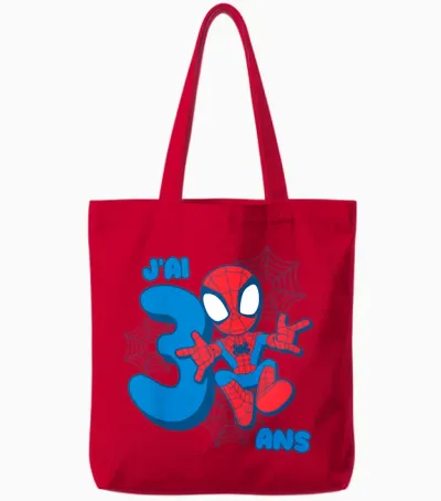 Kids Marvel Spider-Man Cute Spidey Birthday 3 Years Tote Bags - Red