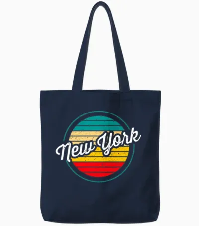 New York Retro Sunset Tote Bags - Navy