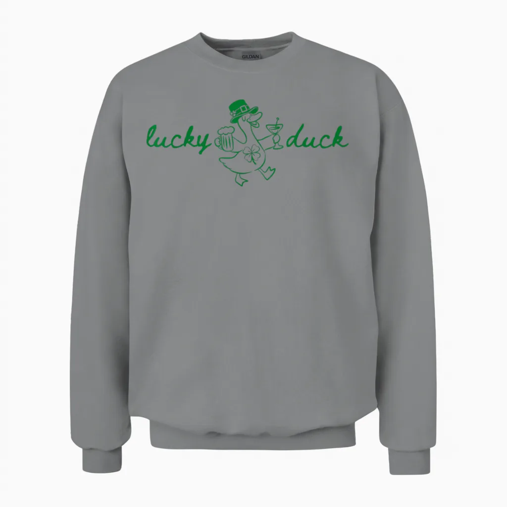 St Patrick's Lucky Duck Saint Paddy's Day Irish Beer Martini Unisex Sweatshirt in Sport Grey